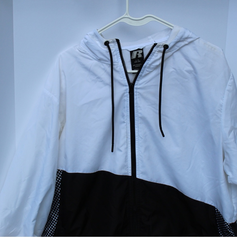 Russell Athletic Men’s White and Black Full-Zip Windbreaker Jacket